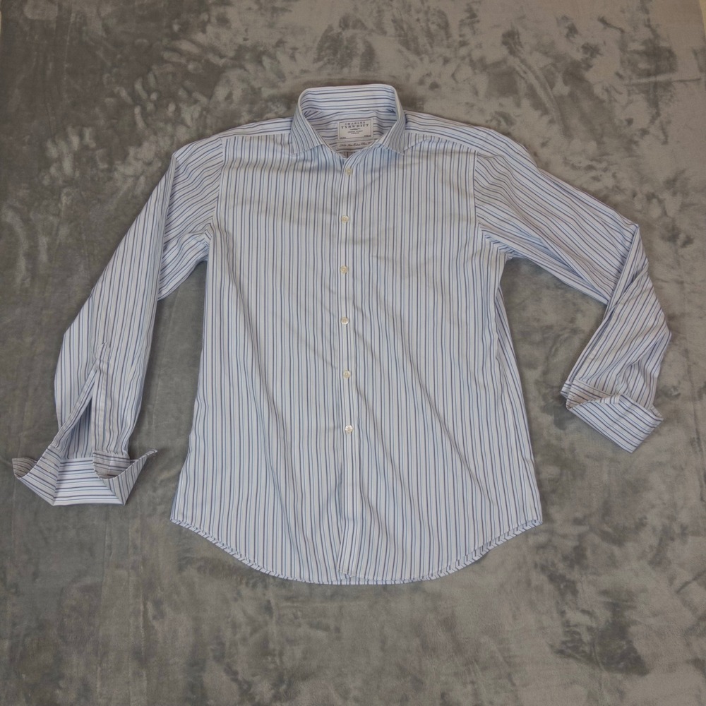 Charles Tyrwhitt Dress Shirt Mens 16/34 Blue Stripe Extra Slim Fit Non-Iron